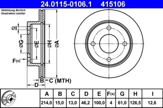 Bremsscheibe ATE 24.0115-0106.1 Bild Bremsscheibe ATE 24.0115-0106.1