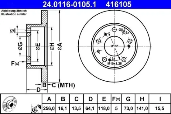 Bremsscheibe Vorderachse ATE 24.0116-0105.1 Bild Bremsscheibe Vorderachse ATE 24.0116-0105.1