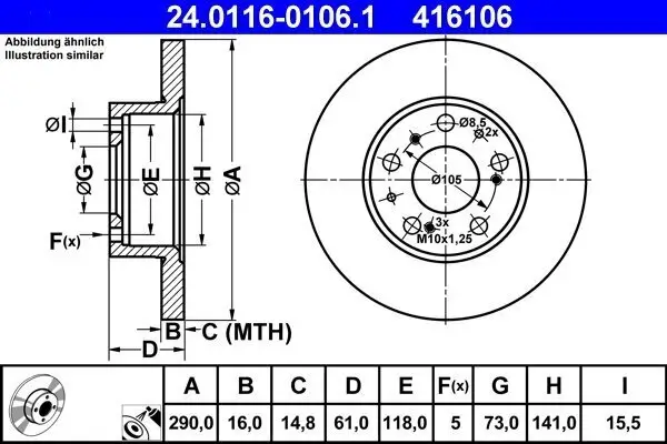 Bremsscheibe ATE 24.0116-0106.1