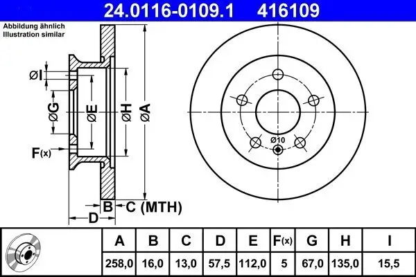 Bremsscheibe Vorderachse ATE 24.0116-0109.1