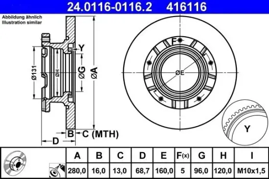 Bremsscheibe ATE 24.0116-0116.2 Bild Bremsscheibe ATE 24.0116-0116.2