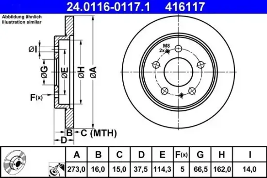 Bremsscheibe Vorderachse ATE 24.0116-0117.1 Bild Bremsscheibe Vorderachse ATE 24.0116-0117.1