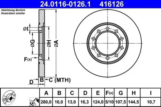 Bremsscheibe ATE 24.0116-0126.1 Bild Bremsscheibe ATE 24.0116-0126.1