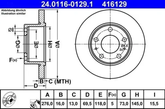 Bremsscheibe Hinterachse ATE 24.0116-0129.1 Bild Bremsscheibe Hinterachse ATE 24.0116-0129.1