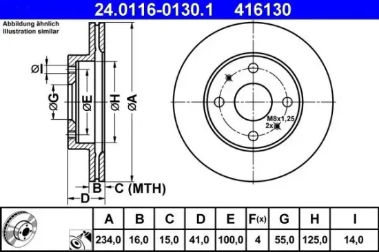 Bremsscheibe Vorderachse ATE 24.0116-0130.1 Bild Bremsscheibe Vorderachse ATE 24.0116-0130.1