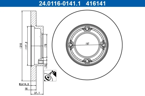 Bremsscheibe Vorderachse ATE 24.0116-0141.1 Bild Bremsscheibe Vorderachse ATE 24.0116-0141.1