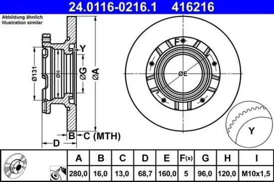 Bremsscheibe ATE 24.0116-0216.1 Bild Bremsscheibe ATE 24.0116-0216.1