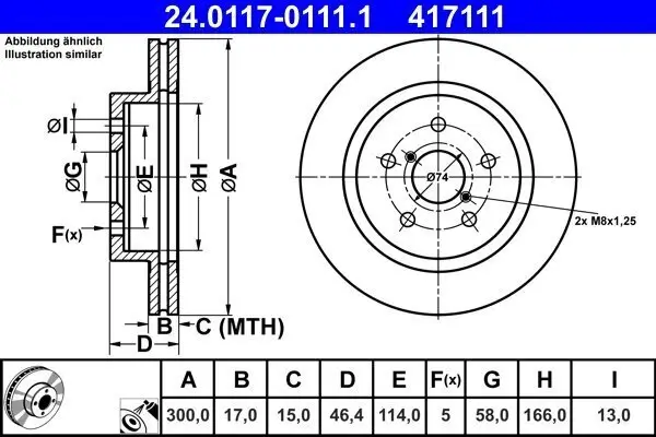 Bremsscheibe Hinterachse ATE 24.0117-0111.1