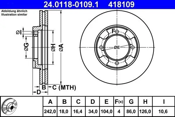 Bremsscheibe Vorderachse ATE 24.0118-0109.1