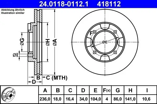 Bremsscheibe Vorderachse ATE 24.0118-0112.1