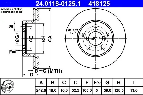 Bremsscheibe Vorderachse ATE 24.0118-0125.1
