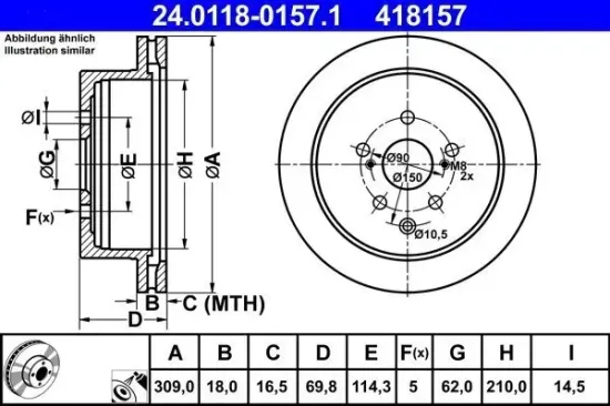 Bremsscheibe Hinterachse ATE 24.0118-0157.1 Bild Bremsscheibe Hinterachse ATE 24.0118-0157.1