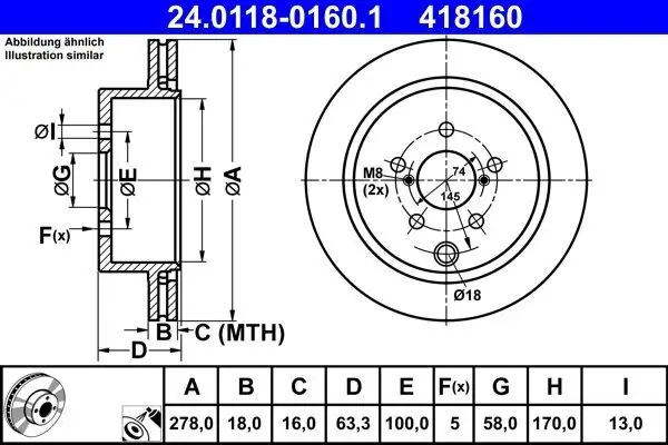 Bremsscheibe Hinterachse ATE 24.0118-0160.1