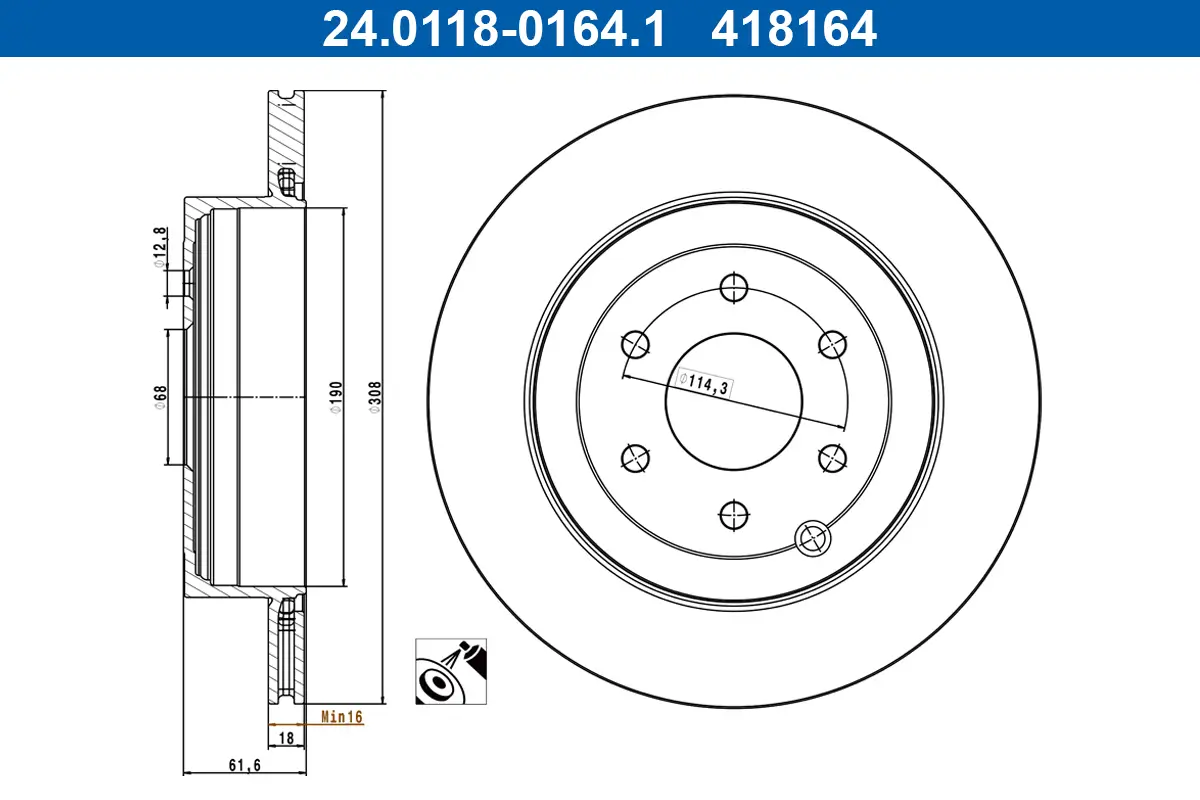 Bremsscheibe Hinterachse ATE 24.0118-0164.1