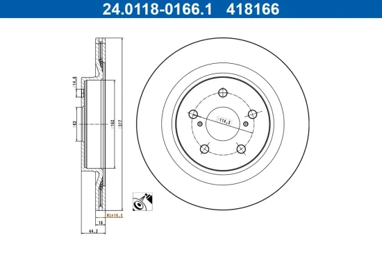 Bremsscheibe Hinterachse ATE 24.0118-0166.1 Bild Bremsscheibe Hinterachse ATE 24.0118-0166.1