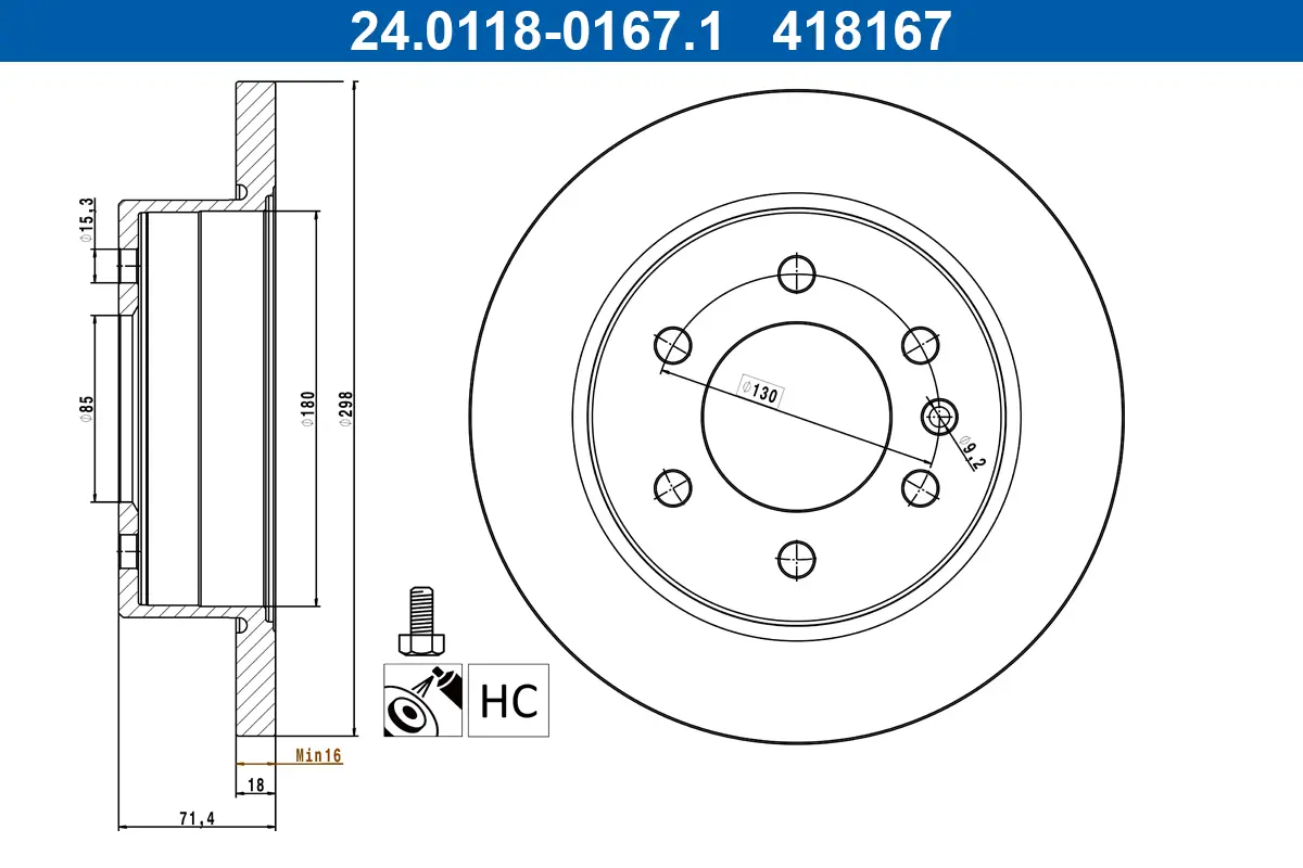 Bremsscheibe Hinterachse ATE 24.0118-0167.1