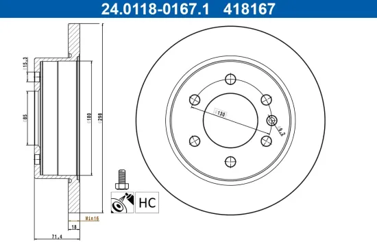Bremsscheibe Hinterachse ATE 24.0118-0167.1 Bild Bremsscheibe Hinterachse ATE 24.0118-0167.1