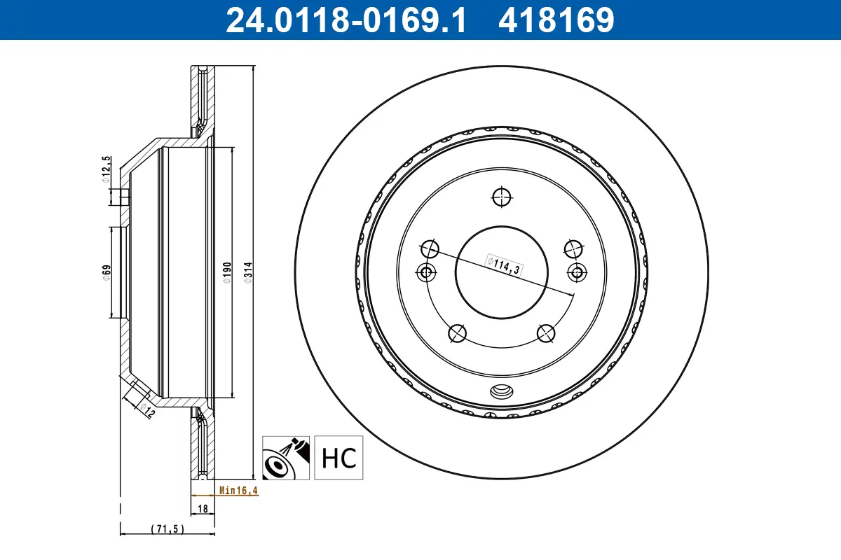 Bremsscheibe Hinterachse ATE 24.0118-0169.1