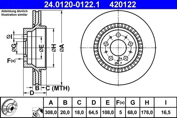 Bremsscheibe Hinterachse ATE 24.0120-0122.1