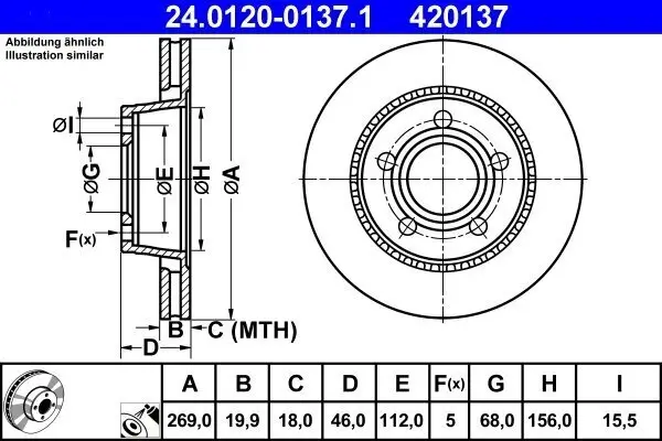 Bremsscheibe Hinterachse ATE 24.0120-0137.1