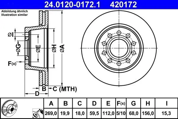 Bremsscheibe Hinterachse ATE 24.0120-0172.1