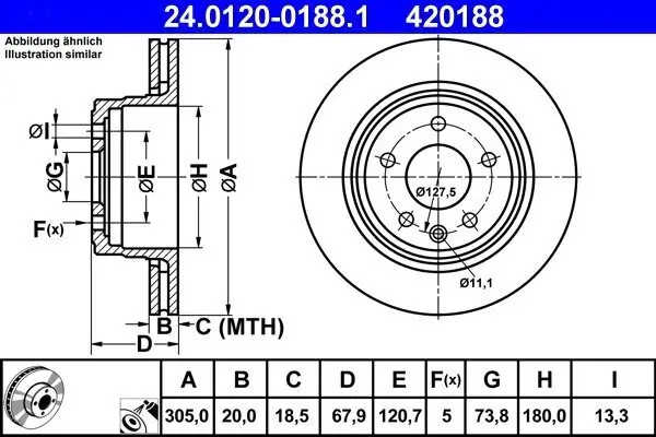 Bremsscheibe Hinterachse ATE 24.0120-0188.1