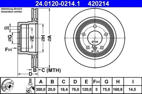 Bremsscheibe Hinterachse ATE 24.0120-0214.1 Bild Bremsscheibe Hinterachse ATE 24.0120-0214.1