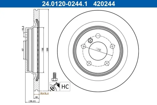 Bremsscheibe Hinterachse ATE 24.0120-0244.1 Bild Bremsscheibe Hinterachse ATE 24.0120-0244.1