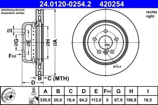 Bremsscheibe Hinterachse rechts ATE 24.0120-0254.2 Bild Bremsscheibe Hinterachse rechts ATE 24.0120-0254.2