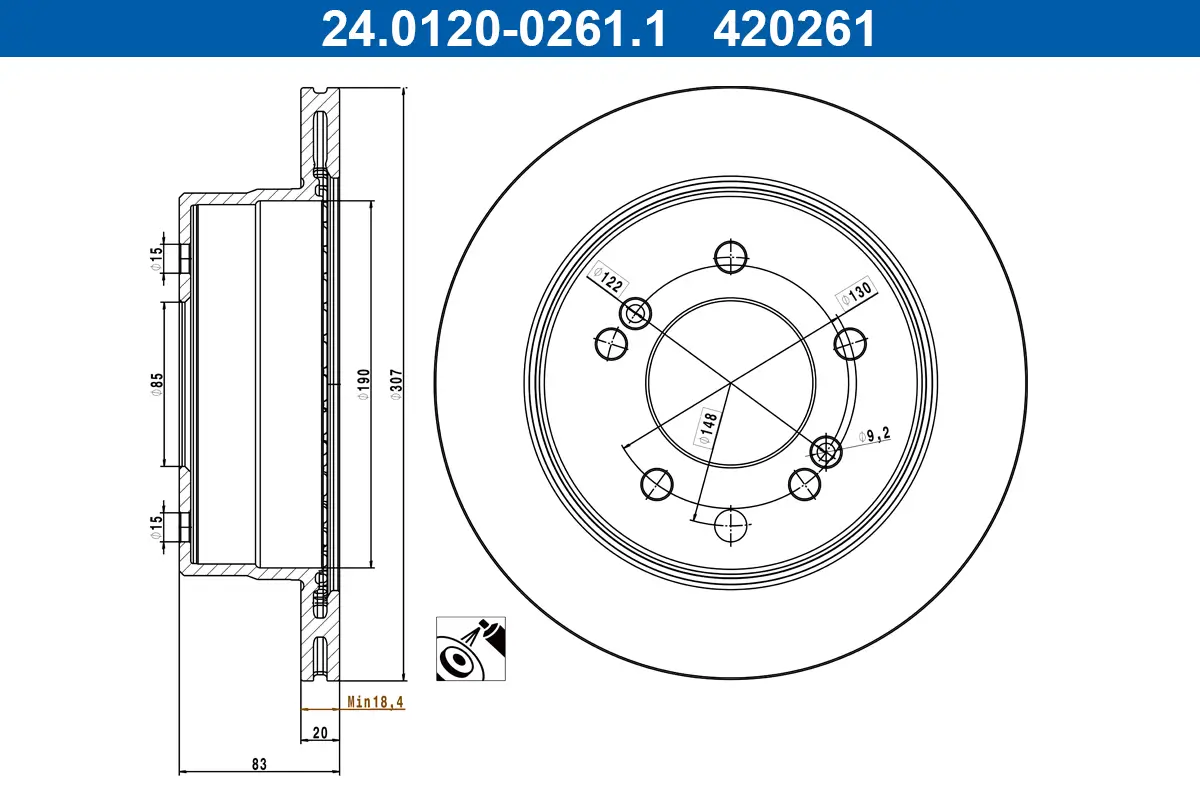 Bremsscheibe Hinterachse ATE 24.0120-0261.1