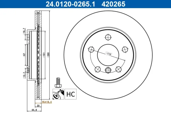 Bremsscheibe Vorderachse ATE 24.0120-0265.1 Bild Bremsscheibe Vorderachse ATE 24.0120-0265.1