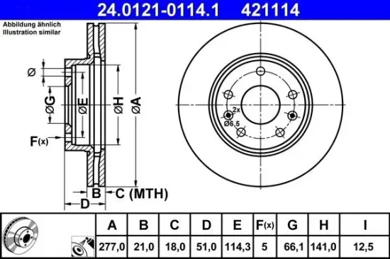 Bremsscheibe Vorderachse ATE 24.0121-0114.1 Bild Bremsscheibe Vorderachse ATE 24.0121-0114.1