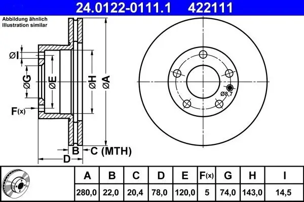 Bremsscheibe ATE 24.0122-0111.1