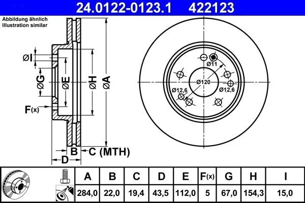 Bremsscheibe ATE 24.0122-0123.1