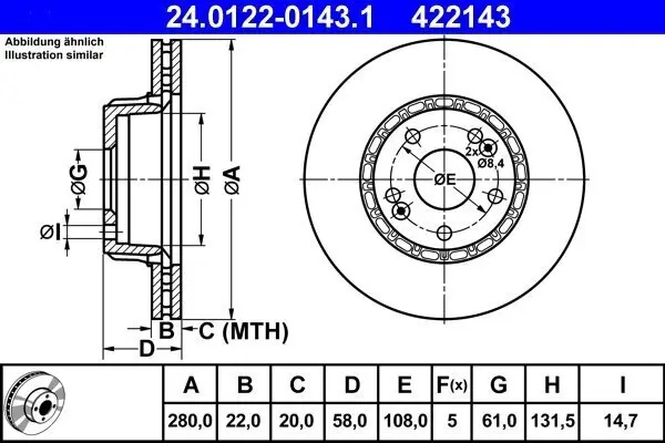 Bremsscheibe Vorderachse ATE 24.0122-0143.1