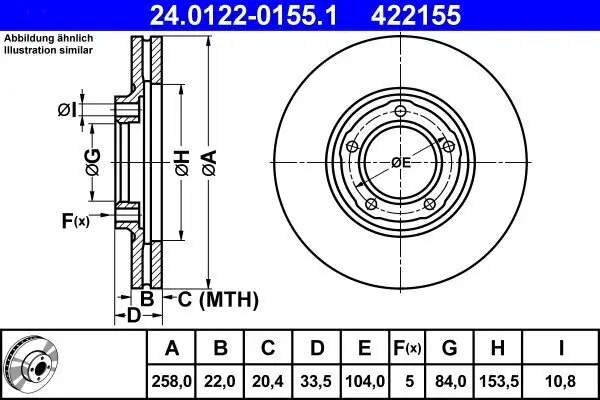 Bremsscheibe Vorderachse ATE 24.0122-0155.1