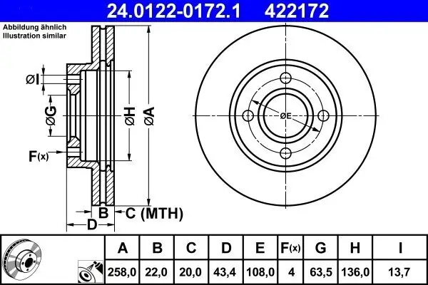 Bremsscheibe Vorderachse ATE 24.0122-0172.1