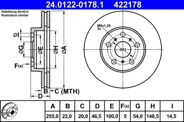 Bremsscheibe Vorderachse ATE 24.0122-0178.1