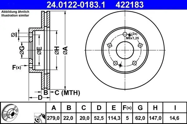 Bremsscheibe Vorderachse ATE 24.0122-0183.1