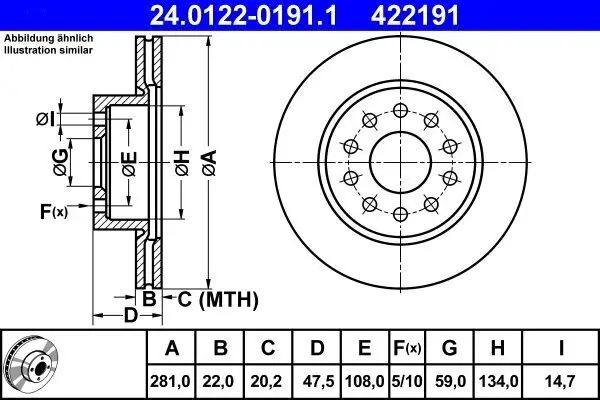 Bremsscheibe Vorderachse ATE 24.0122-0191.1