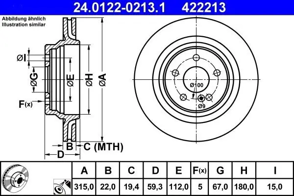 Bremsscheibe Hinterachse ATE 24.0122-0213.1