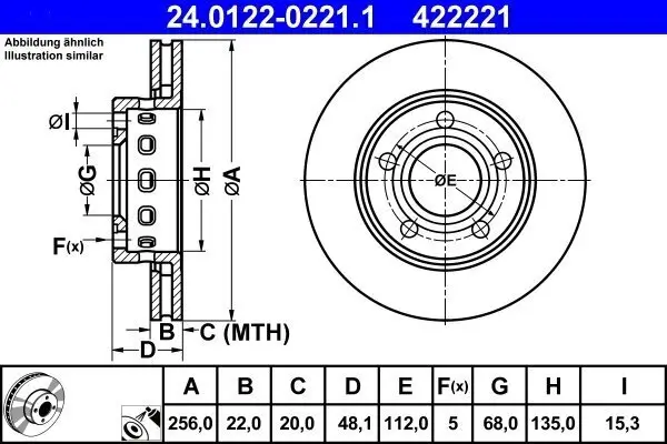 Bremsscheibe Hinterachse ATE 24.0122-0221.1