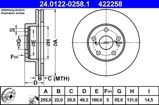 Bremsscheibe ATE 24.0122-0258.1 Bild Bremsscheibe ATE 24.0122-0258.1