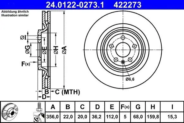 Bremsscheibe Hinterachse ATE 24.0122-0273.1