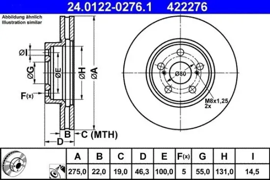 Bremsscheibe ATE 24.0122-0276.1 Bild Bremsscheibe ATE 24.0122-0276.1