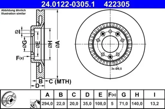 Bremsscheibe ATE 24.0122-0305.1 Bild Bremsscheibe ATE 24.0122-0305.1