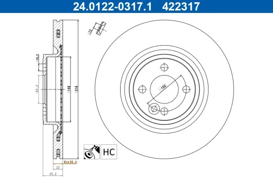 Bremsscheibe Vorderachse ATE 24.0122-0317.1 Bild Bremsscheibe Vorderachse ATE 24.0122-0317.1