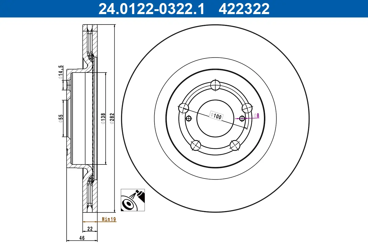 Bremsscheibe Vorderachse ATE 24.0122-0322.1