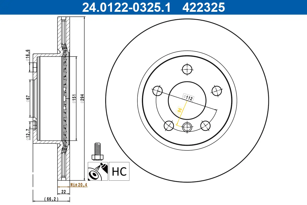 Bremsscheibe Vorderachse ATE 24.0122-0325.1