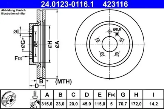 Bremsscheibe ATE 24.0123-0116.1 Bild Bremsscheibe ATE 24.0123-0116.1